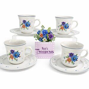 JMP Marketing PROVINCIAL BOUQUET Flowers Stoneware Coffee Tea Cup Saucer Set 4